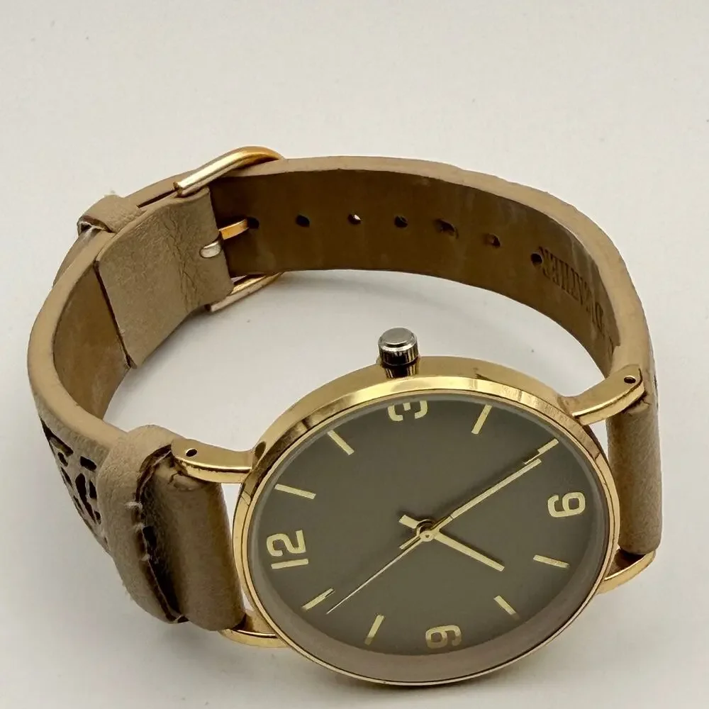 Elegant Accutime Gold-Tone Tan Leather Band Women's Watch Working